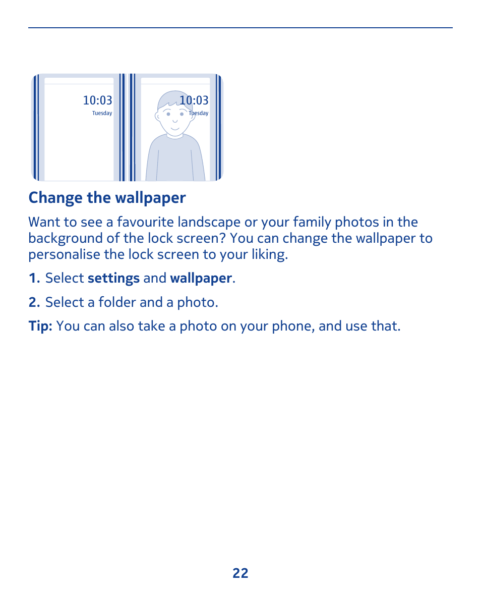 Change the wallpaper | Nokia 309 User Manual | Page 22 / 104