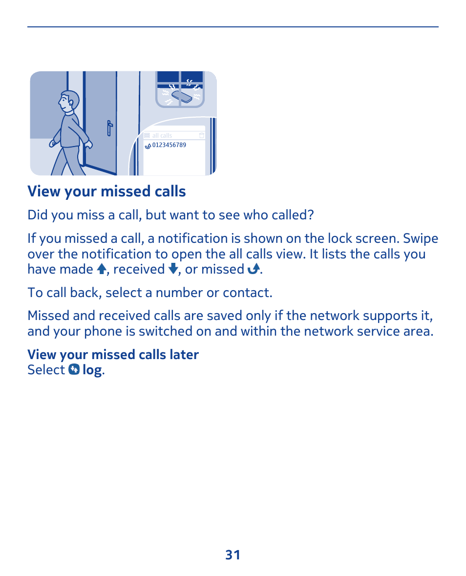 View your missed calls | Nokia 309 User Manual | Page 31 / 104