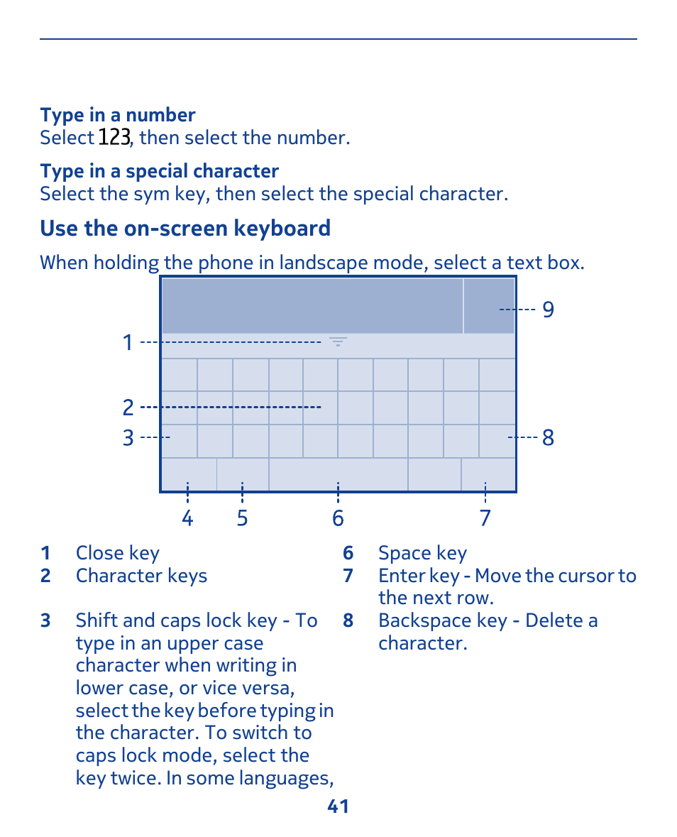 Use the on-screen keyboard | Nokia 309 User Manual | Page 41 / 104