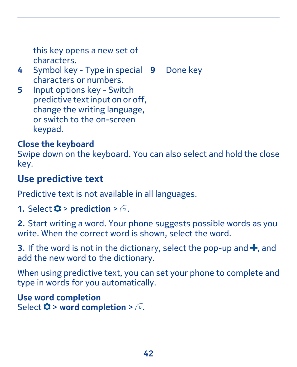 Use predictive text | Nokia 309 User Manual | Page 42 / 104