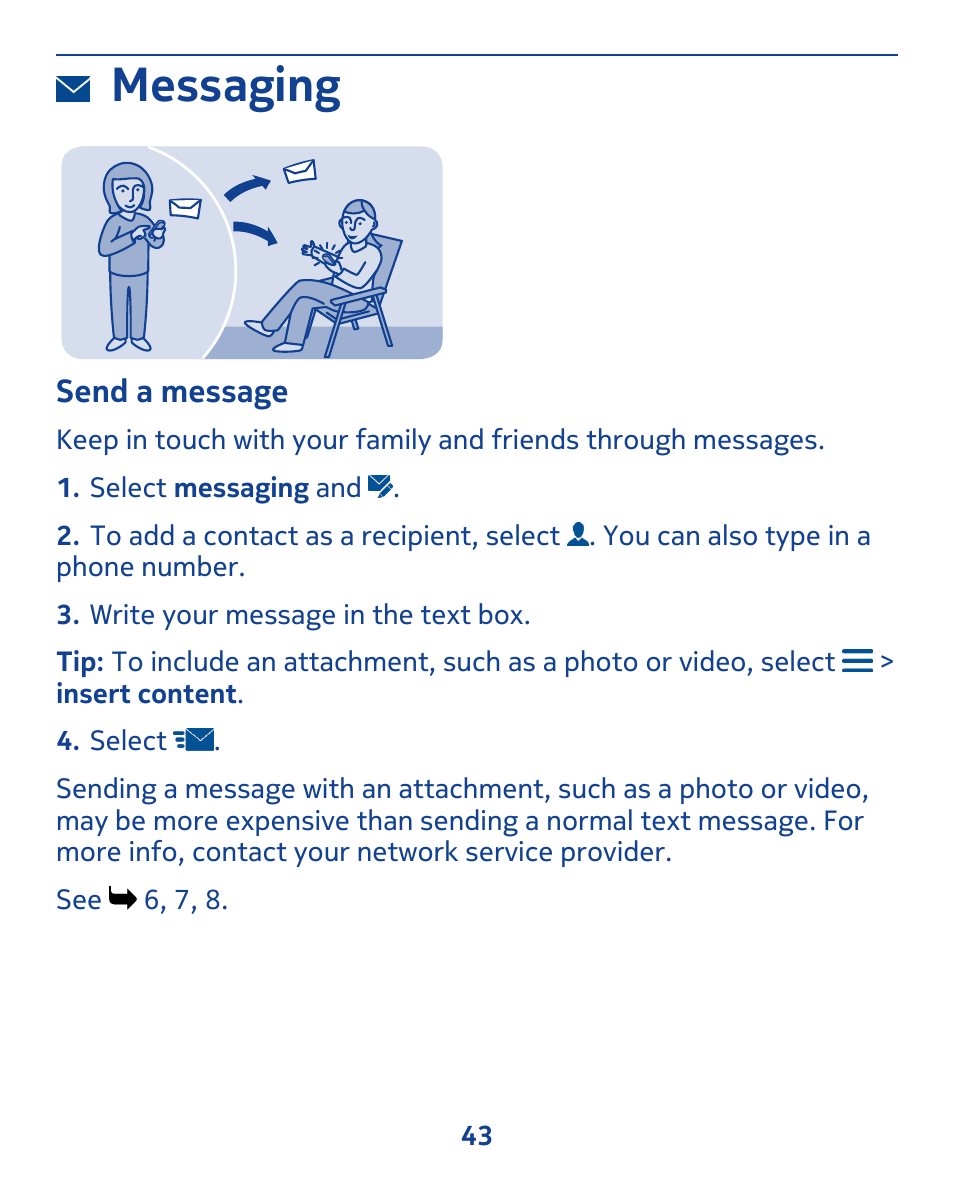 Messaging, Send a message | Nokia 309 User Manual | Page 43 / 104