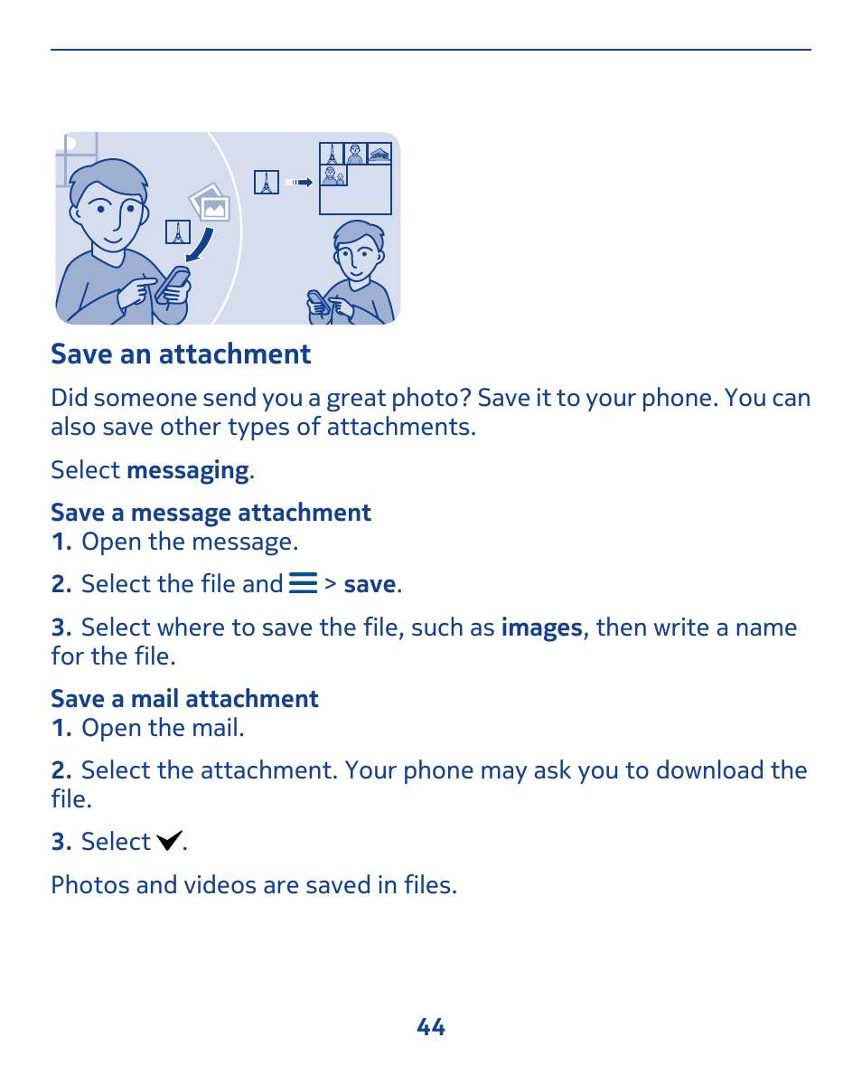 Save an attachment | Nokia 309 User Manual | Page 44 / 104