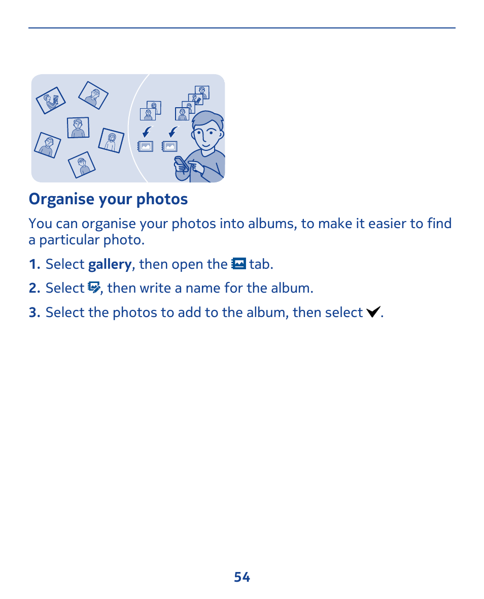 Organise your photos | Nokia 309 User Manual | Page 54 / 104