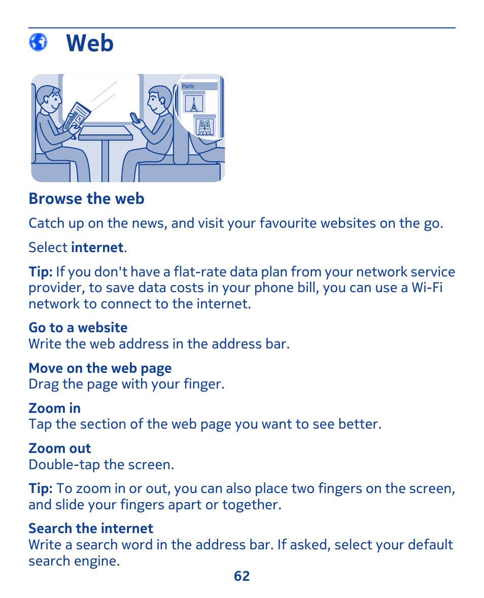 Browse the web | Nokia 309 User Manual | Page 62 / 104