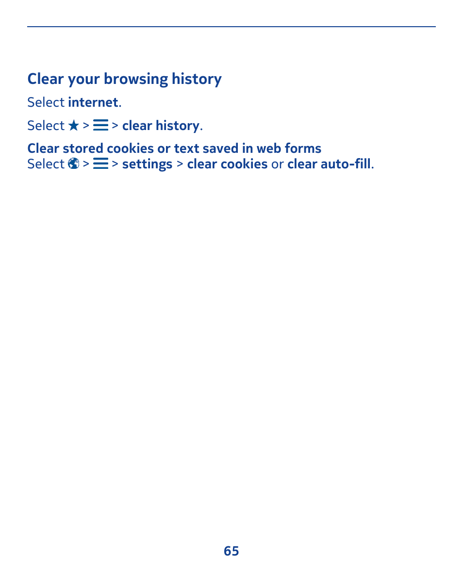 Clear your browsing history | Nokia 309 User Manual | Page 65 / 104