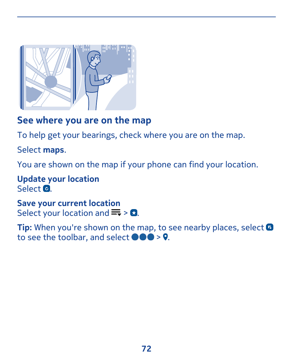 See where you are on the map | Nokia 309 User Manual | Page 72 / 104