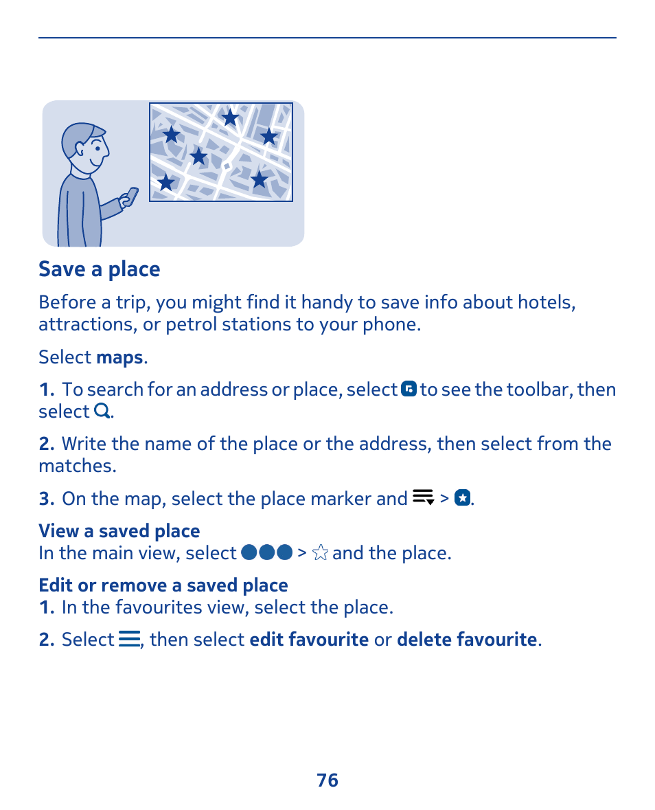 Save a place | Nokia 309 User Manual | Page 76 / 104