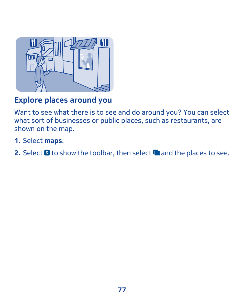 Explore places around you | Nokia 309 User Manual | Page 77 / 104