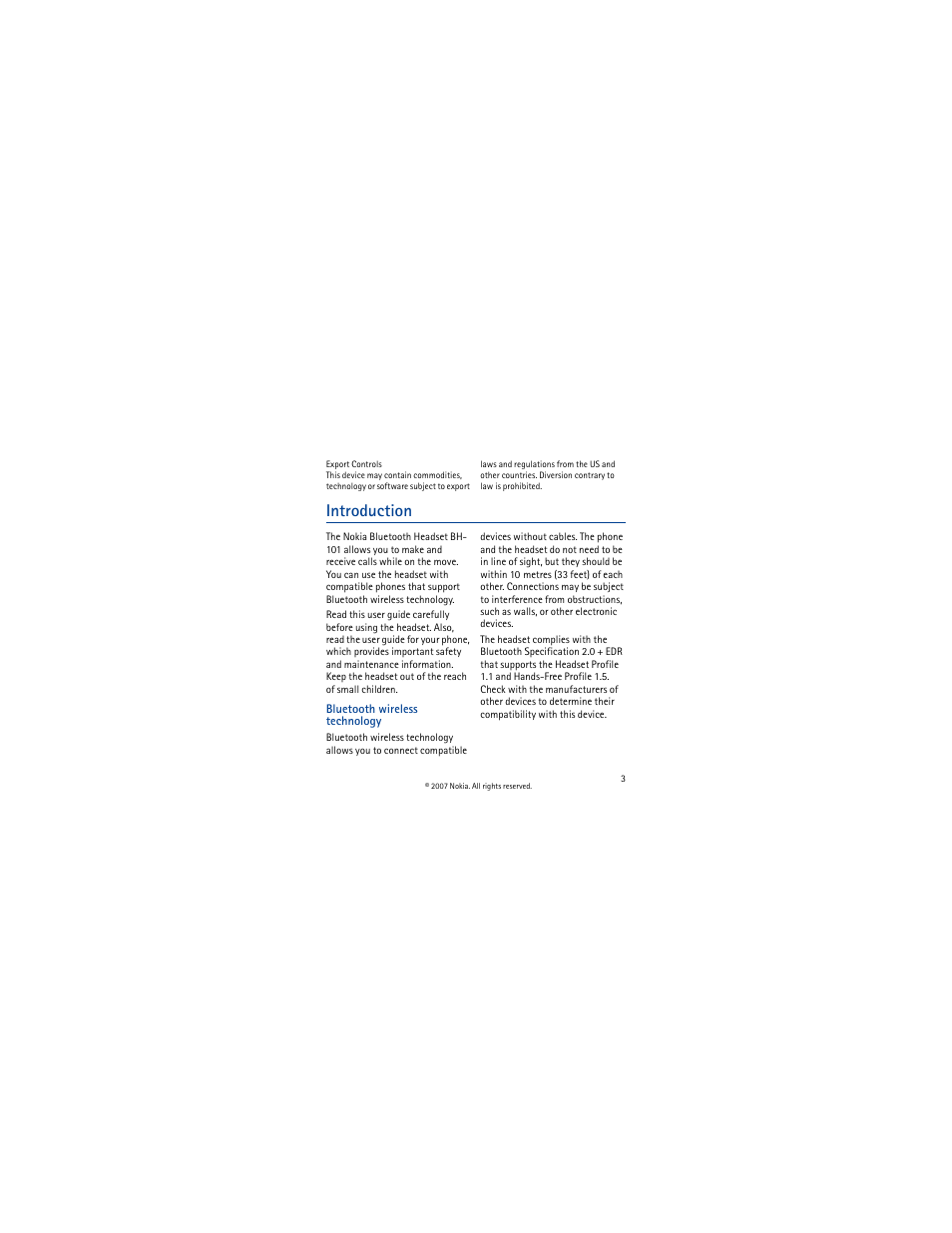 Introduction, Bluetooth wireless technology | Nokia BH-101 User Manual | Page 3 / 10