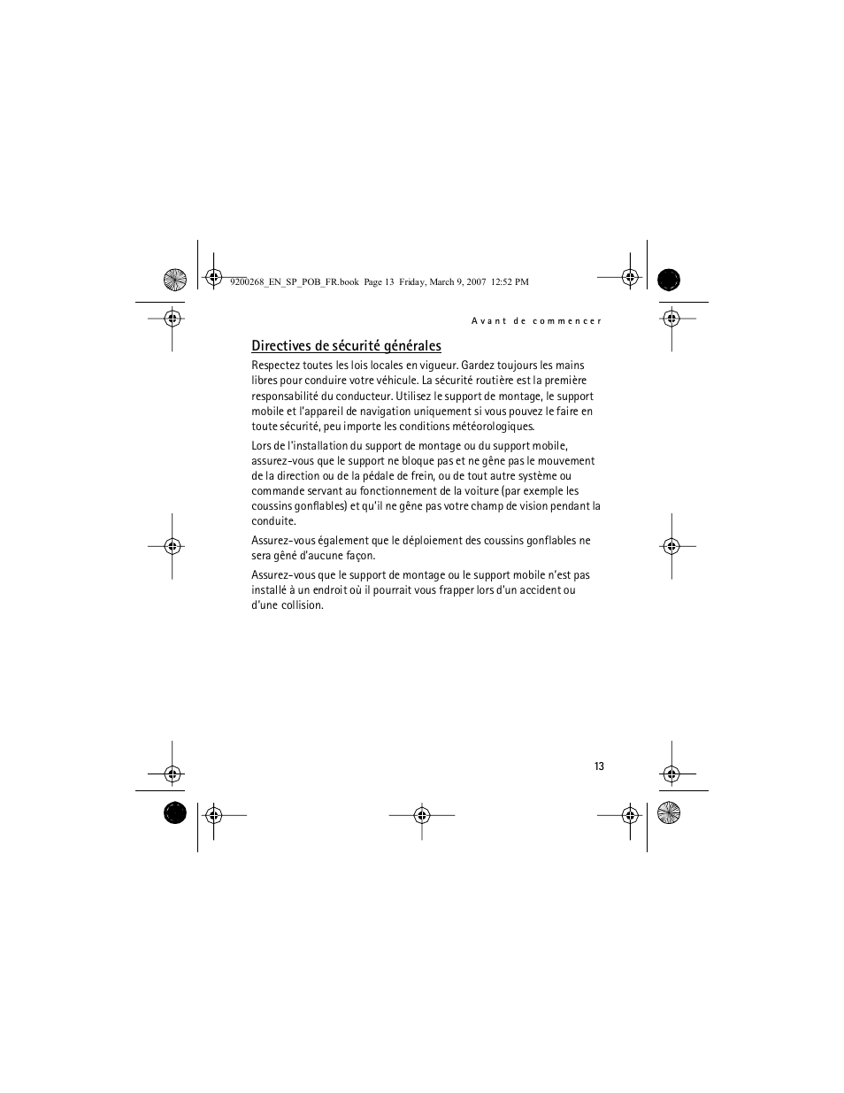 Directives de sécurité générales | Nokia Auto Navigation 330 User Manual | Page 101 / 120