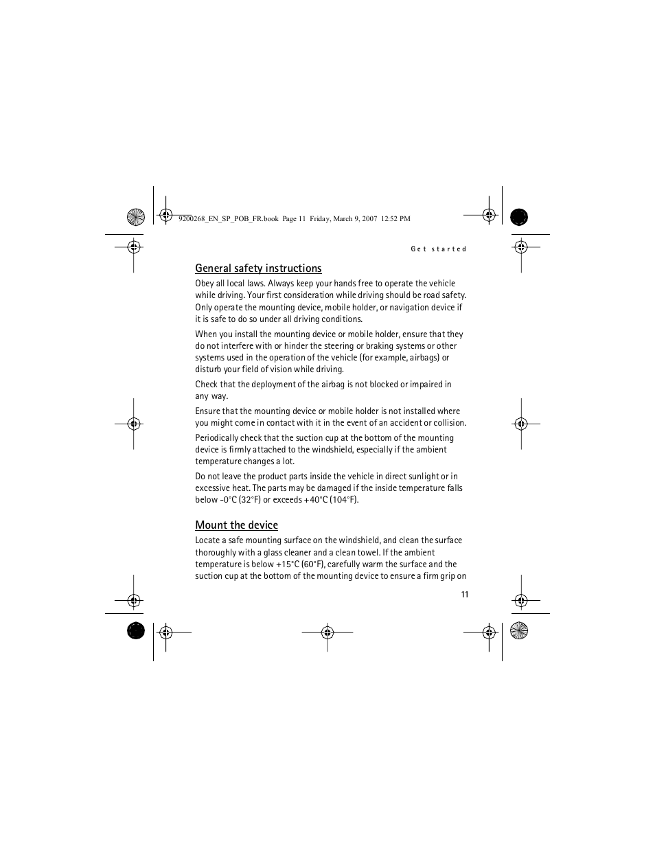General safety instructions, Mount the device | Nokia Auto Navigation 330 User Manual | Page 11 / 120