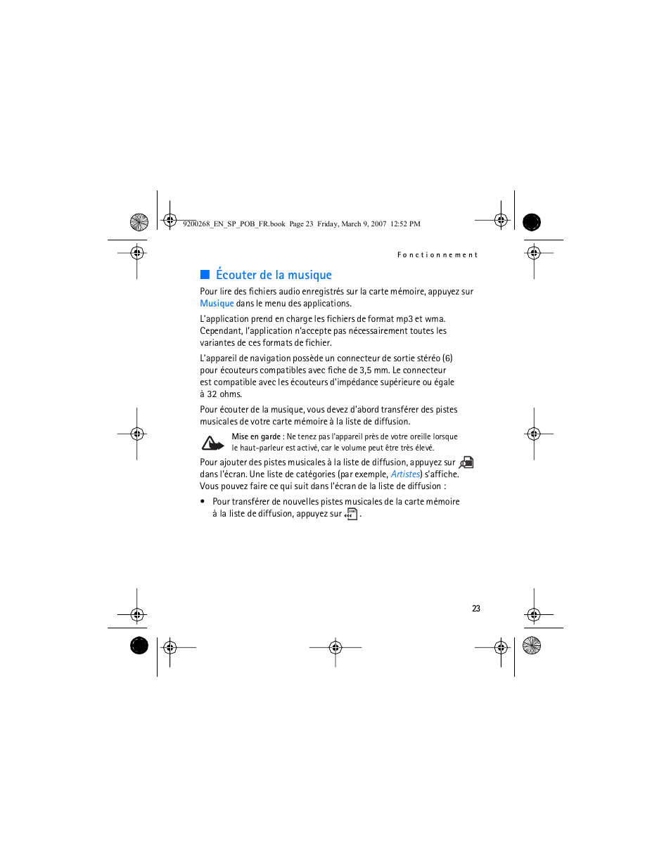 Écouter de la musique | Nokia Auto Navigation 330 User Manual | Page 111 / 120