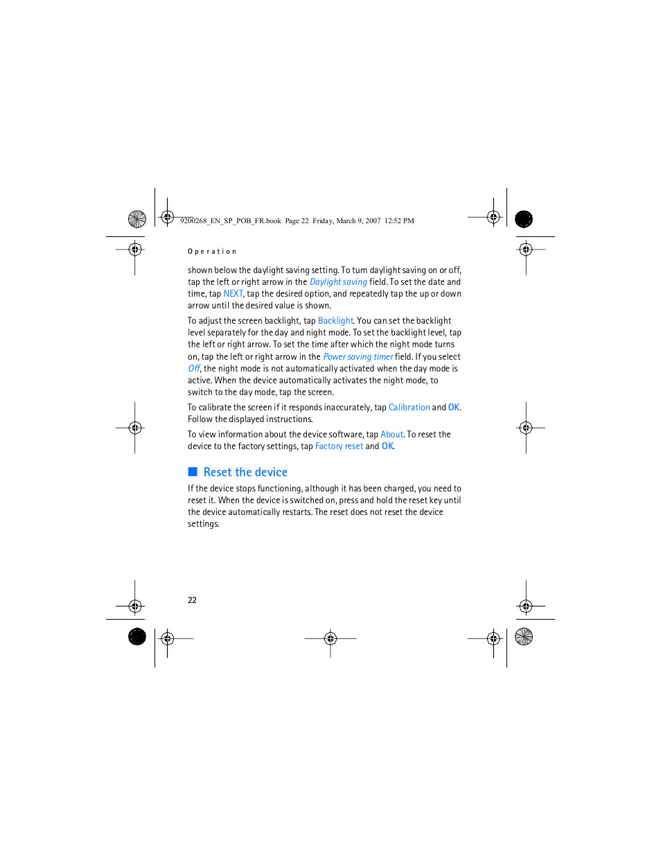 Reset the device | Nokia Auto Navigation 330 User Manual | Page 22 / 120