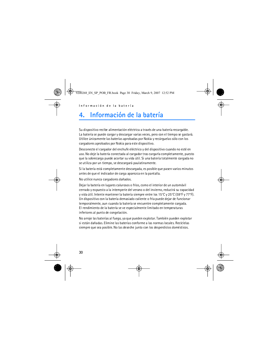 Información de la batería | Nokia Auto Navigation 330 User Manual | Page 54 / 120