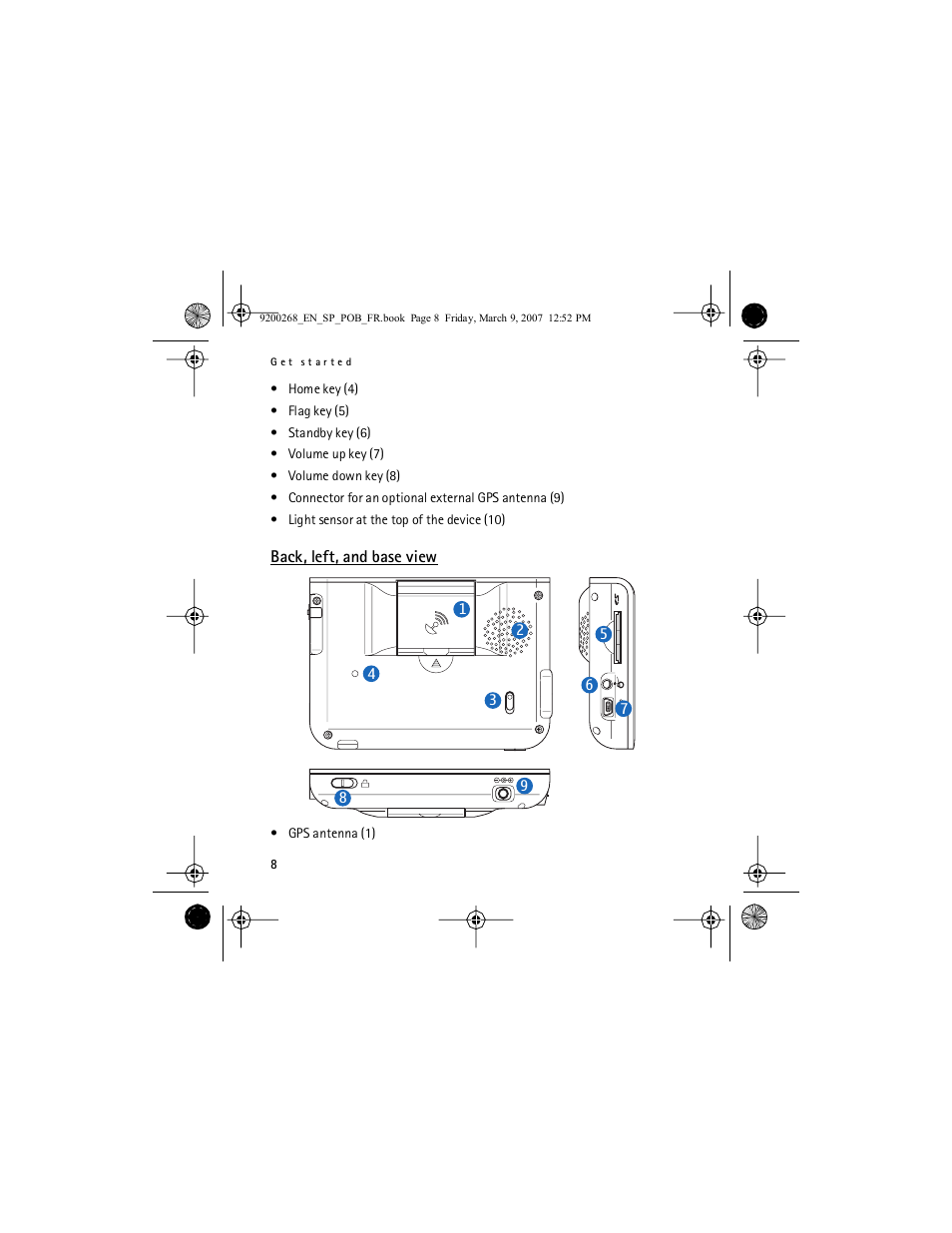 Back, left, and base view | Nokia Auto Navigation 330 User Manual | Page 8 / 120