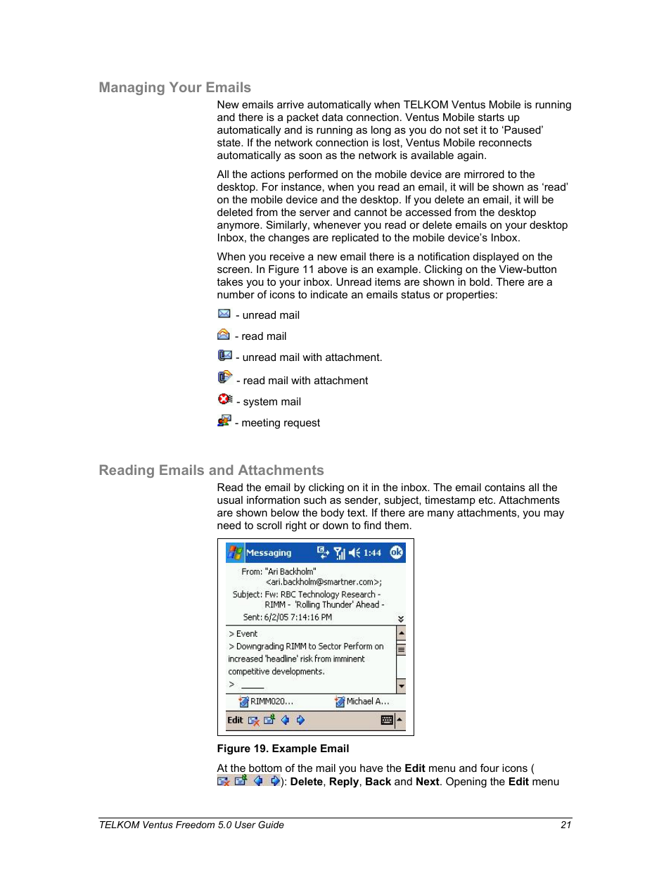 Managing your emails, Reading emails and attachments | Nokia Windows Mobile Pocket PC User Manual | Page 21 / 31