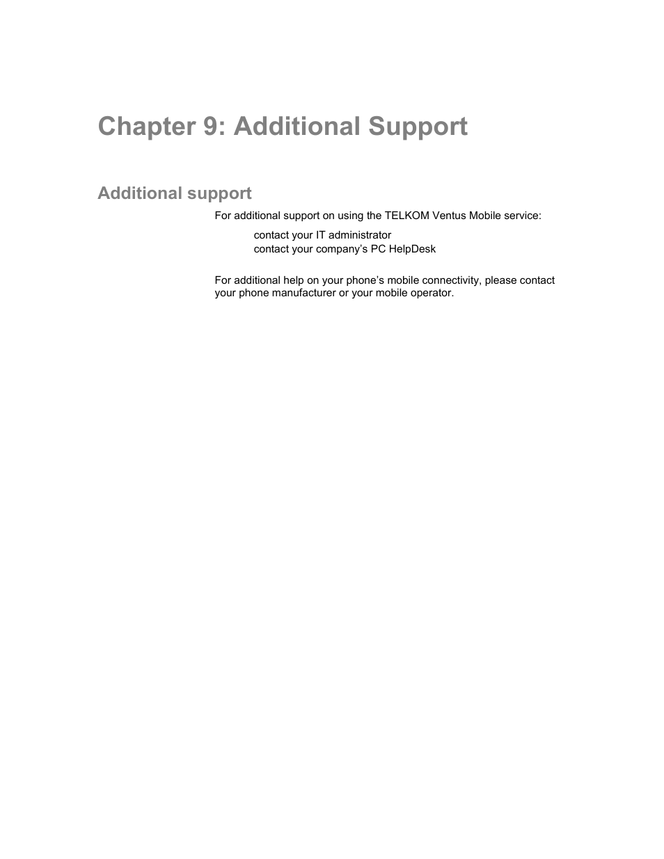 Chapter 9: additional support, Additional support | Nokia Windows Mobile Pocket PC User Manual | Page 31 / 31