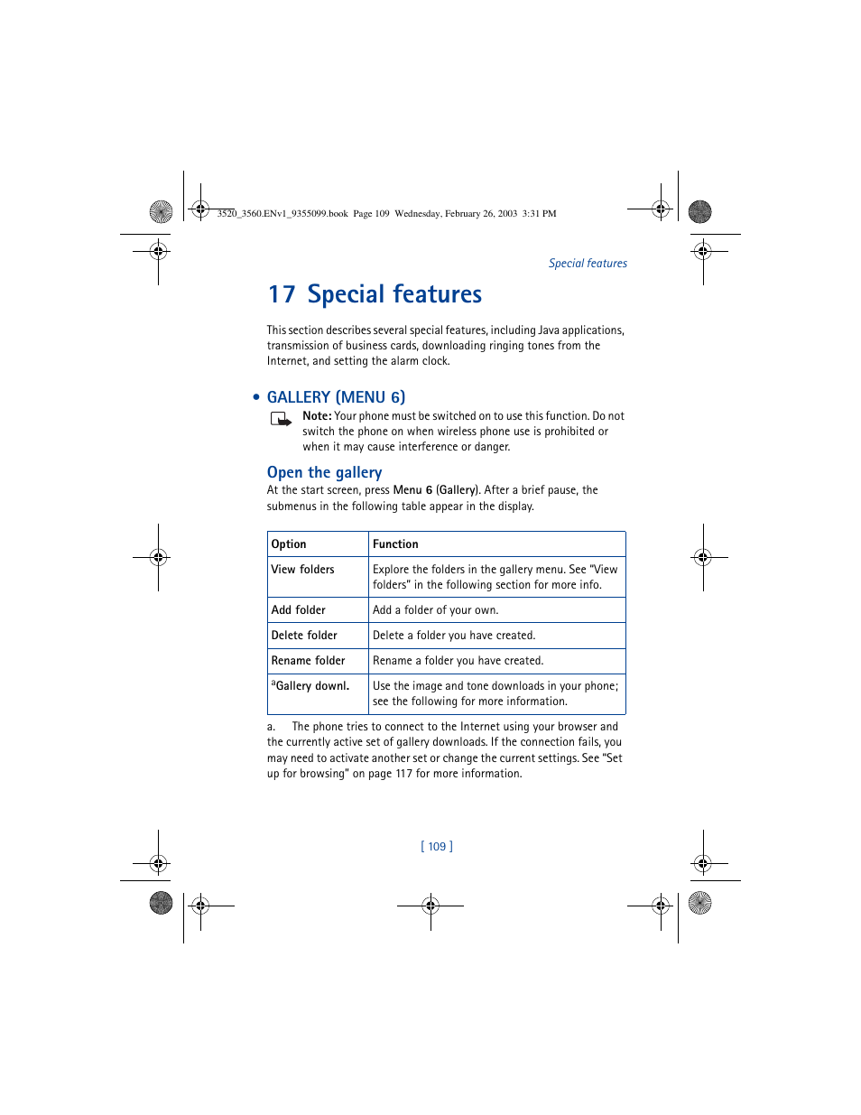 17 special features | Nokia 3520 User Manual | Page 119 / 184