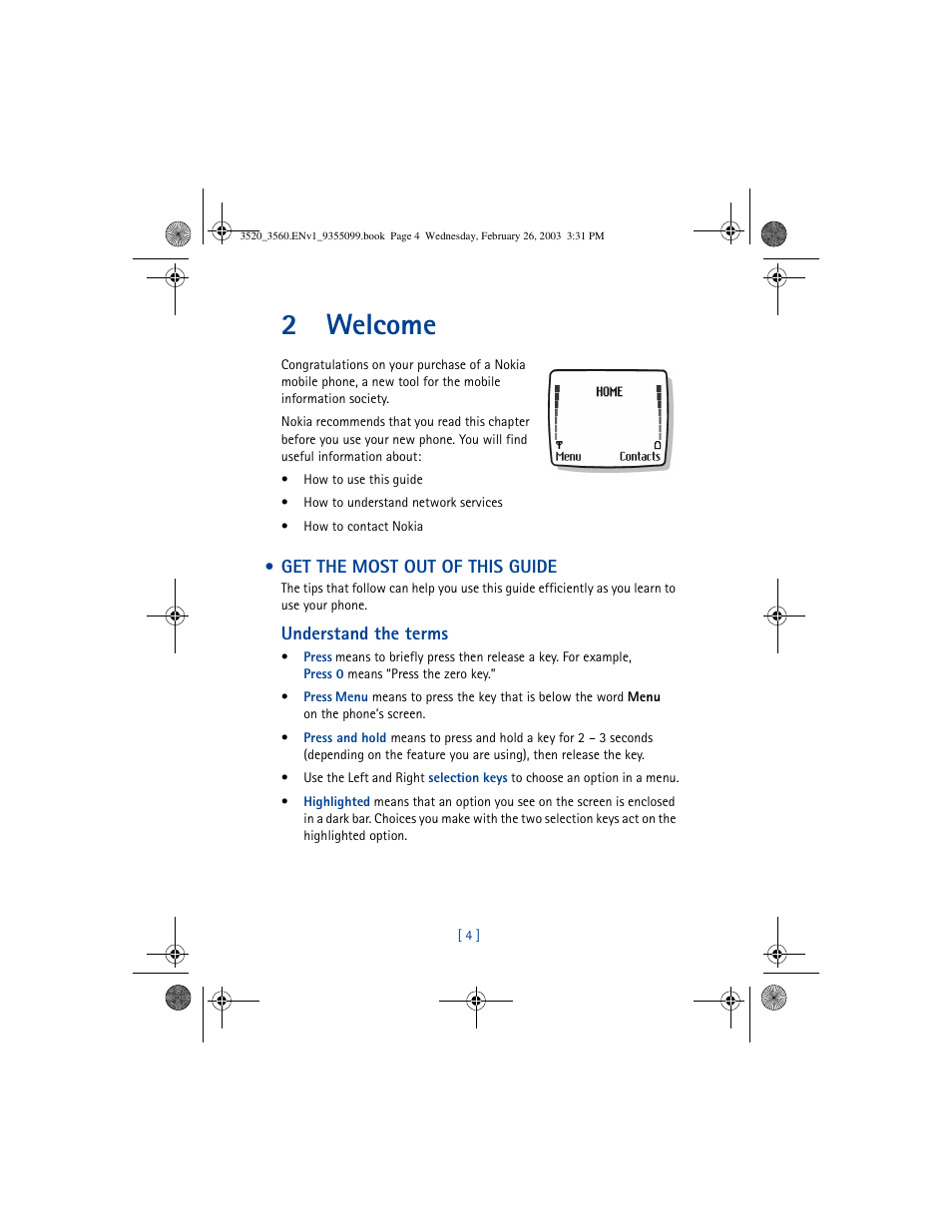 2welcome | Nokia 3520 User Manual | Page 14 / 184