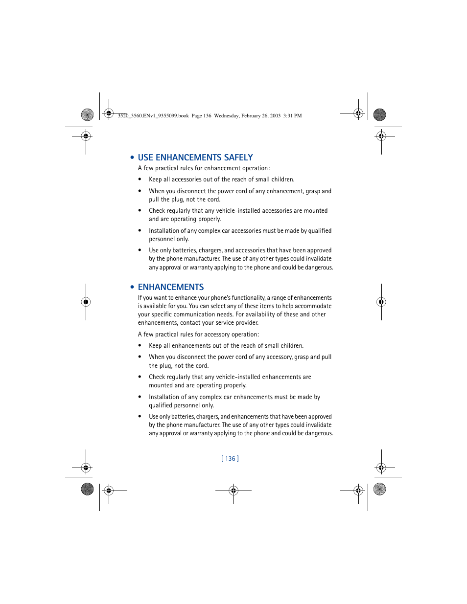 Use enhancements safely, Enhancements | Nokia 3520 User Manual | Page 146 / 184