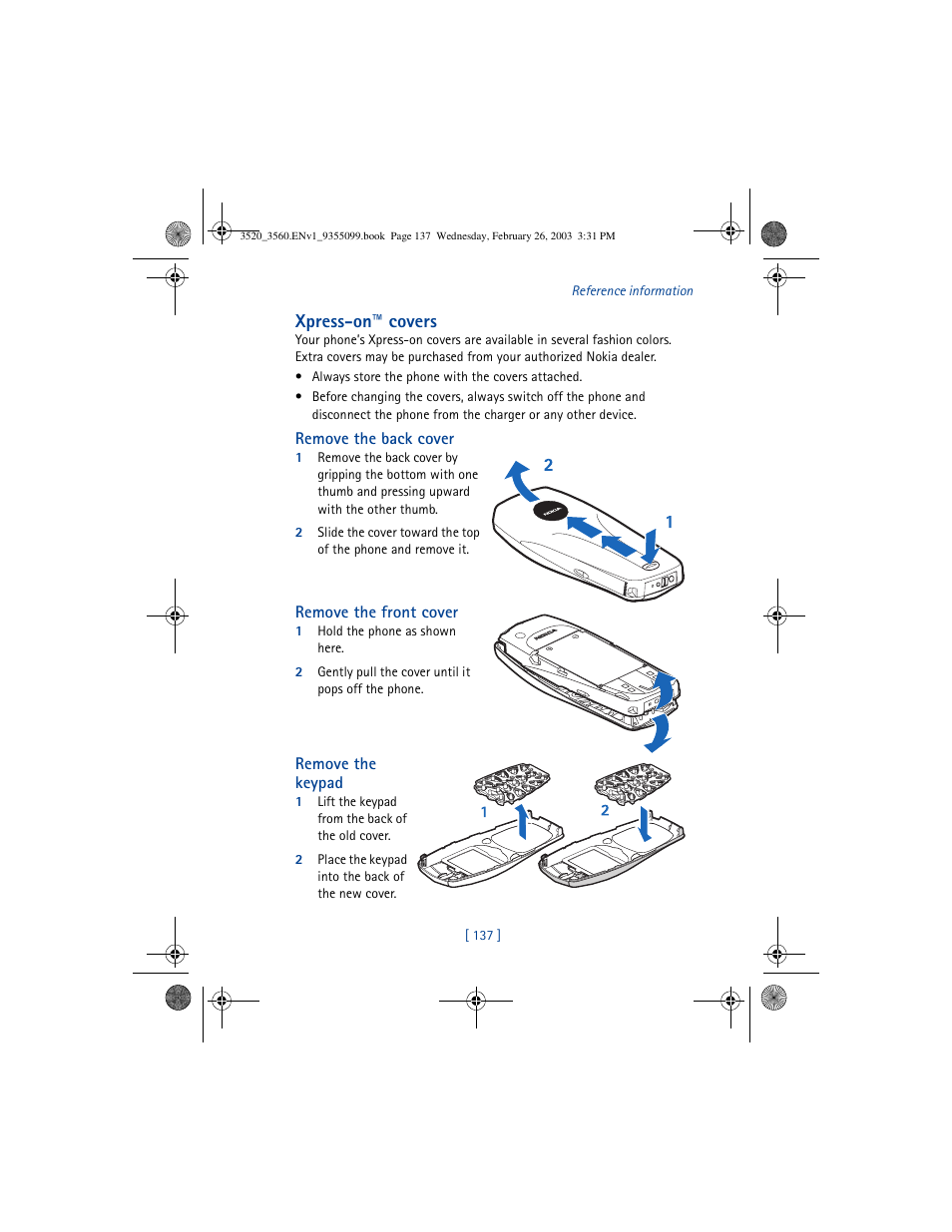 Xpress-on™ covers | Nokia 3520 User Manual | Page 147 / 184