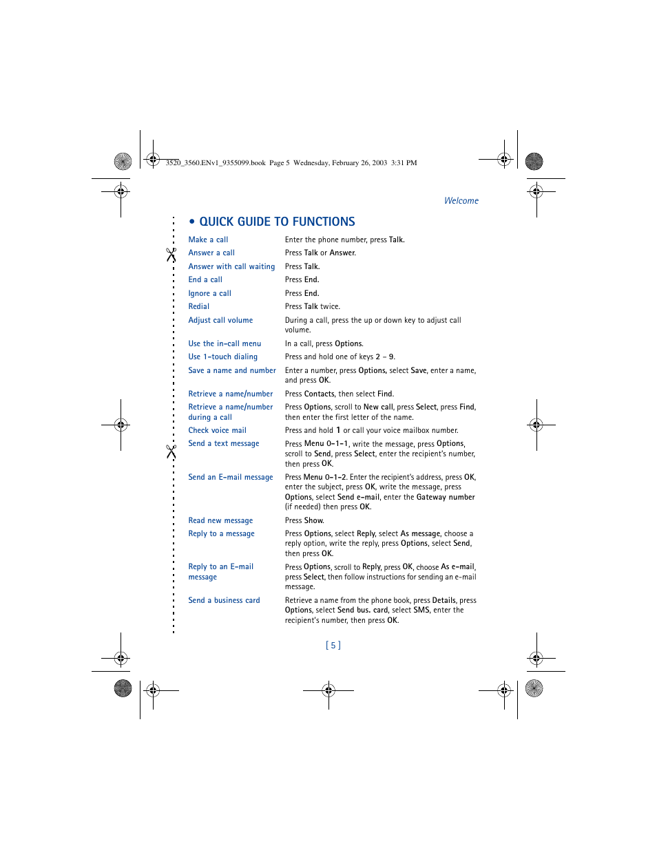 Quick guide to functions | Nokia 3520 User Manual | Page 15 / 184