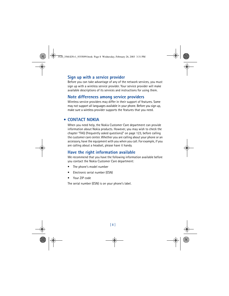 Nokia 3520 User Manual | Page 18 / 184