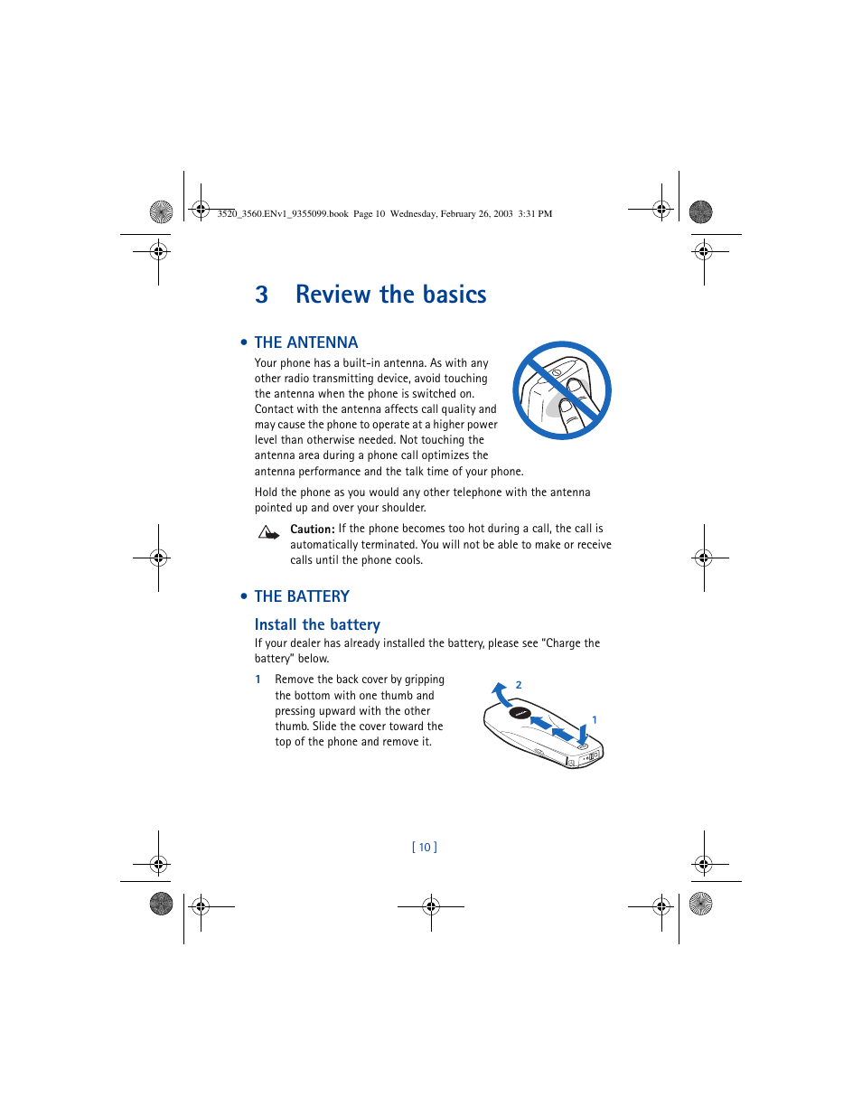 3review the basics | Nokia 3520 User Manual | Page 20 / 184