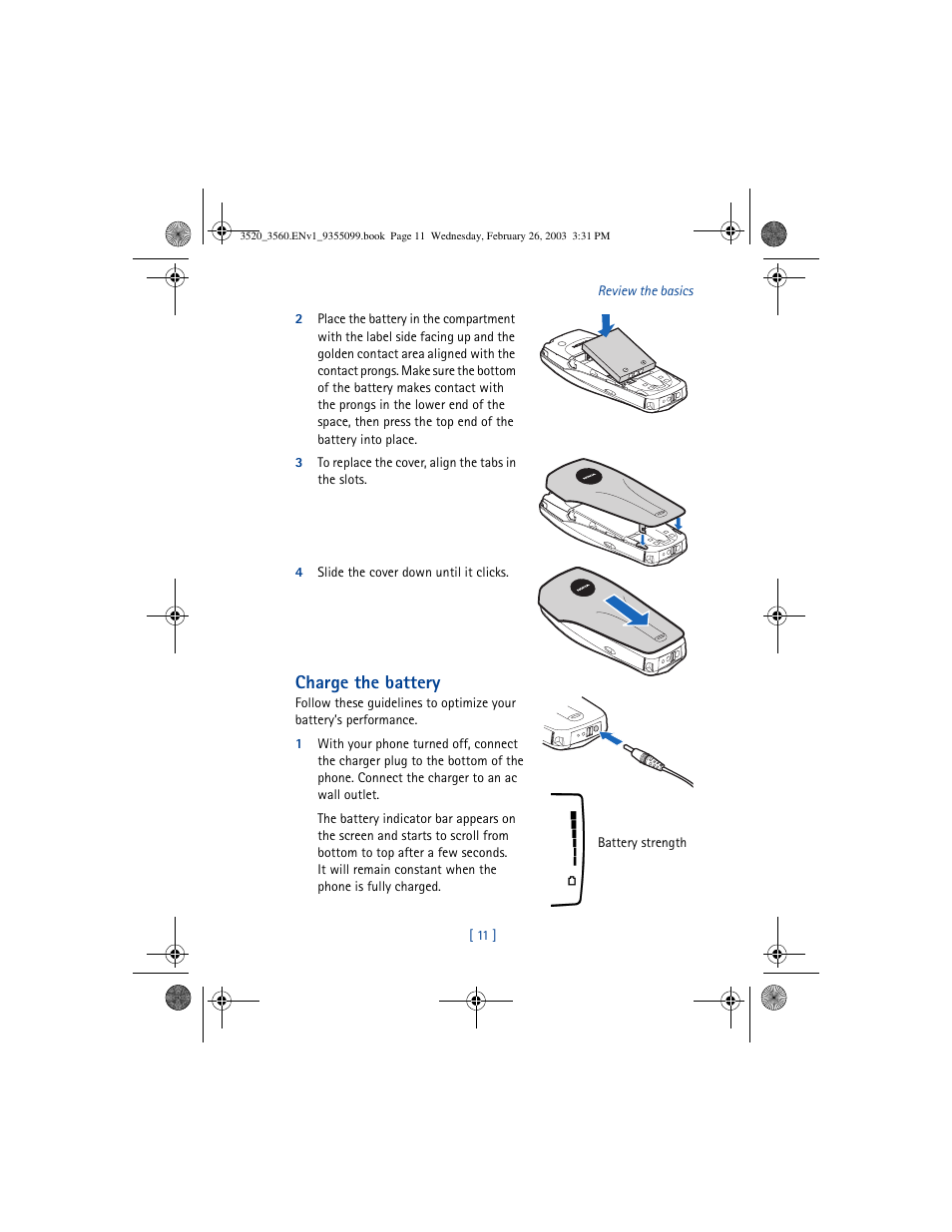 Charge the battery | Nokia 3520 User Manual | Page 21 / 184