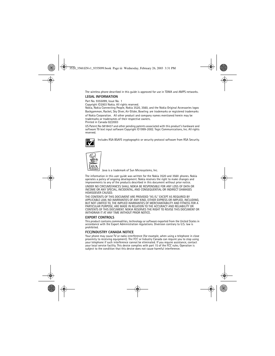 Nokia 3520 User Manual | Page 3 / 184