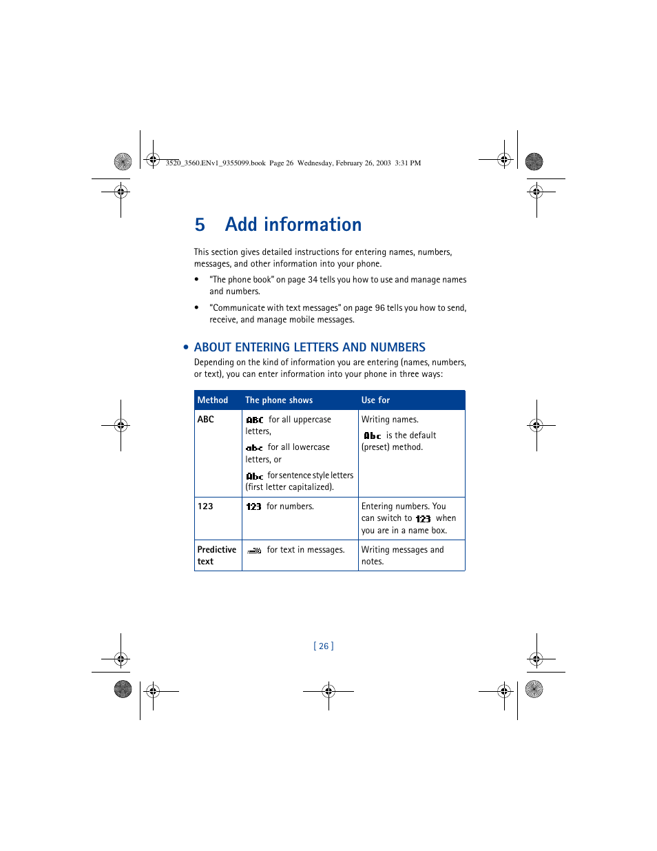 5add information | Nokia 3520 User Manual | Page 36 / 184