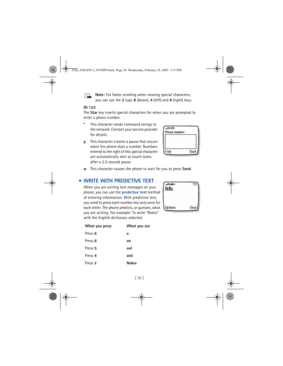 Write with predictive text | Nokia 3520 User Manual | Page 40 / 184