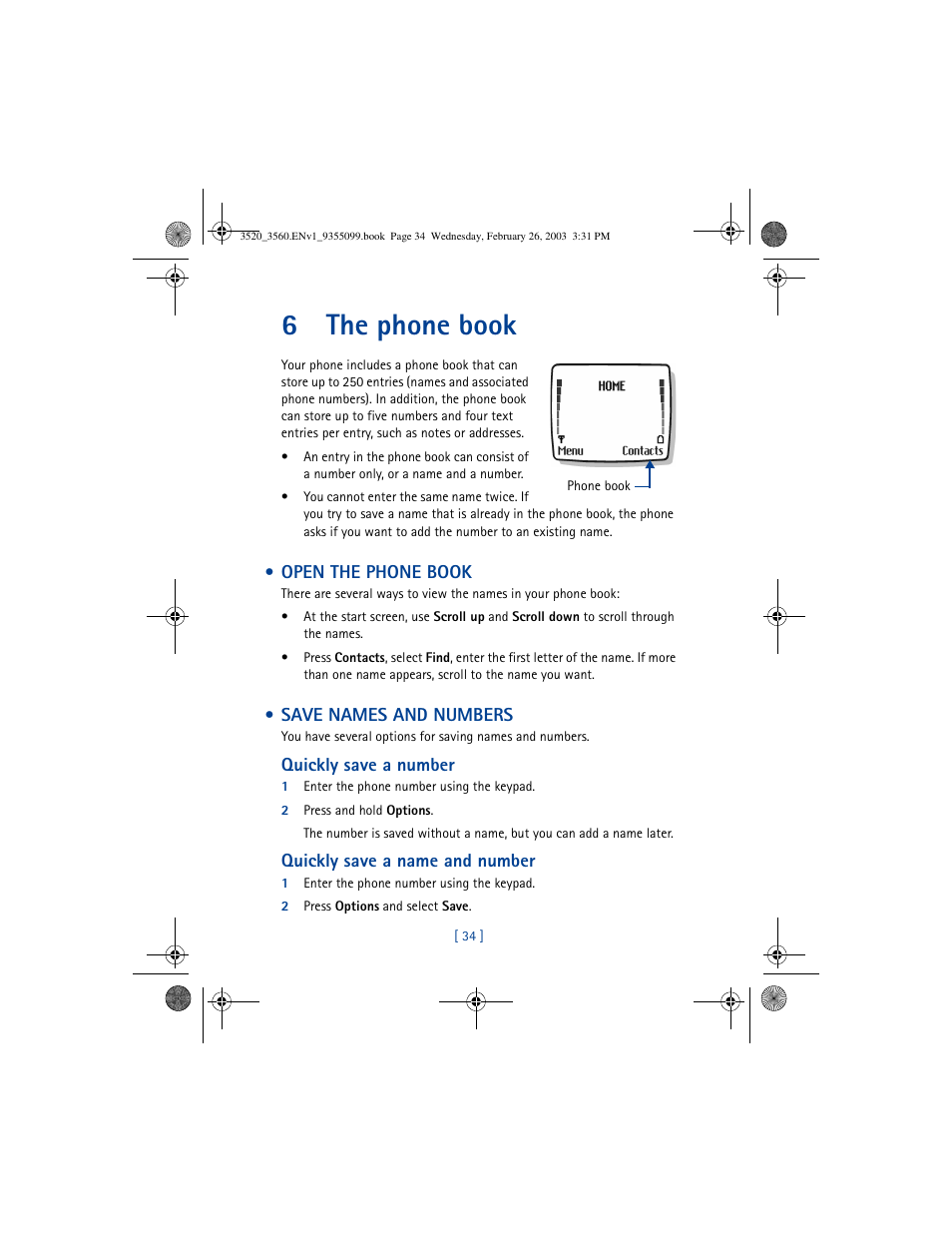 6the phone book | Nokia 3520 User Manual | Page 44 / 184