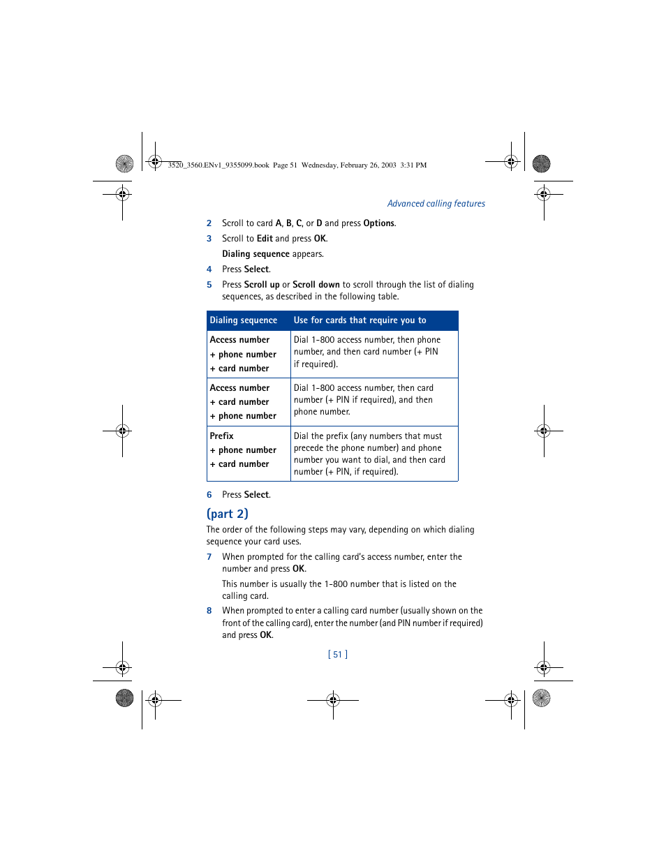 Part 2) | Nokia 3520 User Manual | Page 61 / 184