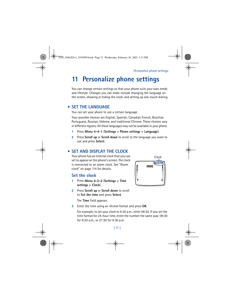 11 personalize phone settings | Nokia 3520 User Manual | Page 81 / 184