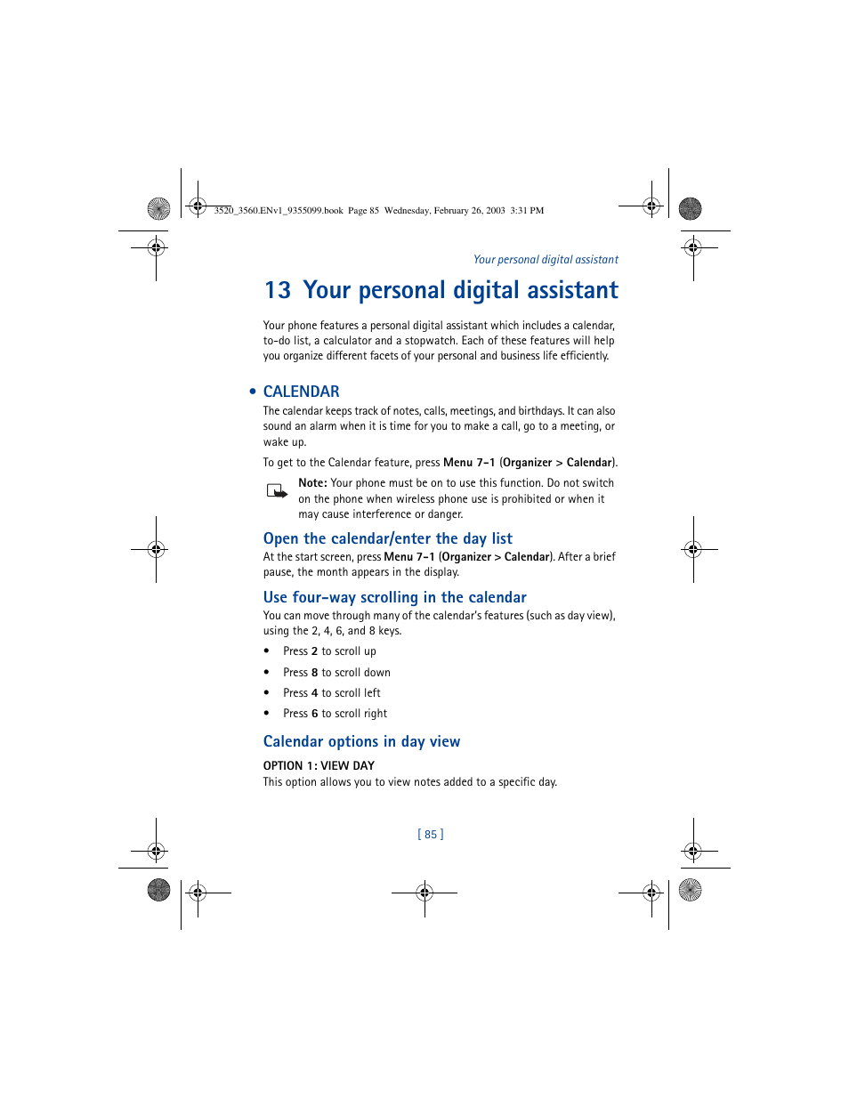 13 your personal digital assistant | Nokia 3520 User Manual | Page 95 / 184