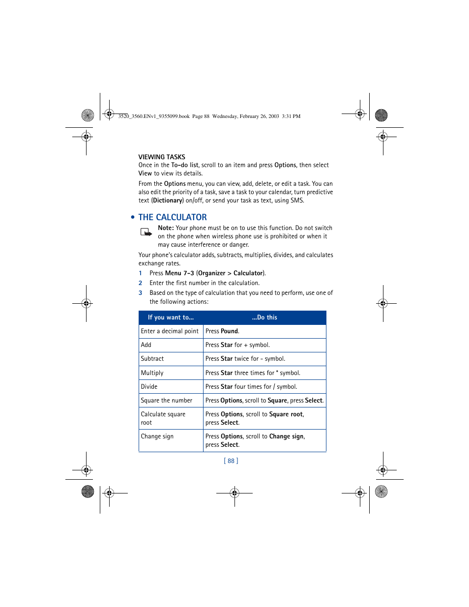 The calculator | Nokia 3520 User Manual | Page 98 / 184