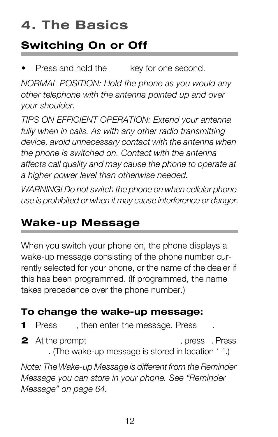 The basics, Switching on or off, Wake-up message | Nokia 252C User Manual | Page 19 / 103