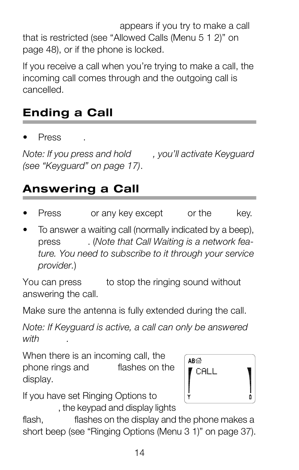 Ending a call, Answering a call | Nokia 252C User Manual | Page 21 / 103