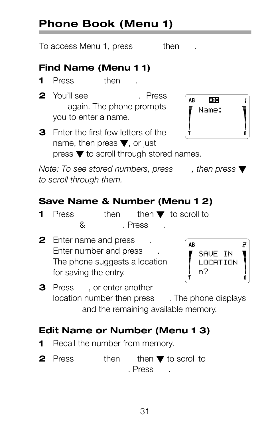 Phone book (menu 1) | Nokia 252C User Manual | Page 38 / 103