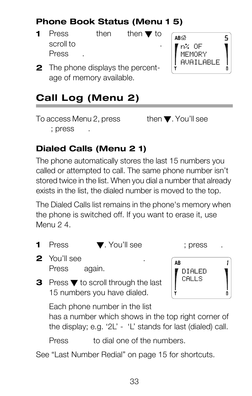 Call log (menu 2) | Nokia 252C User Manual | Page 40 / 103