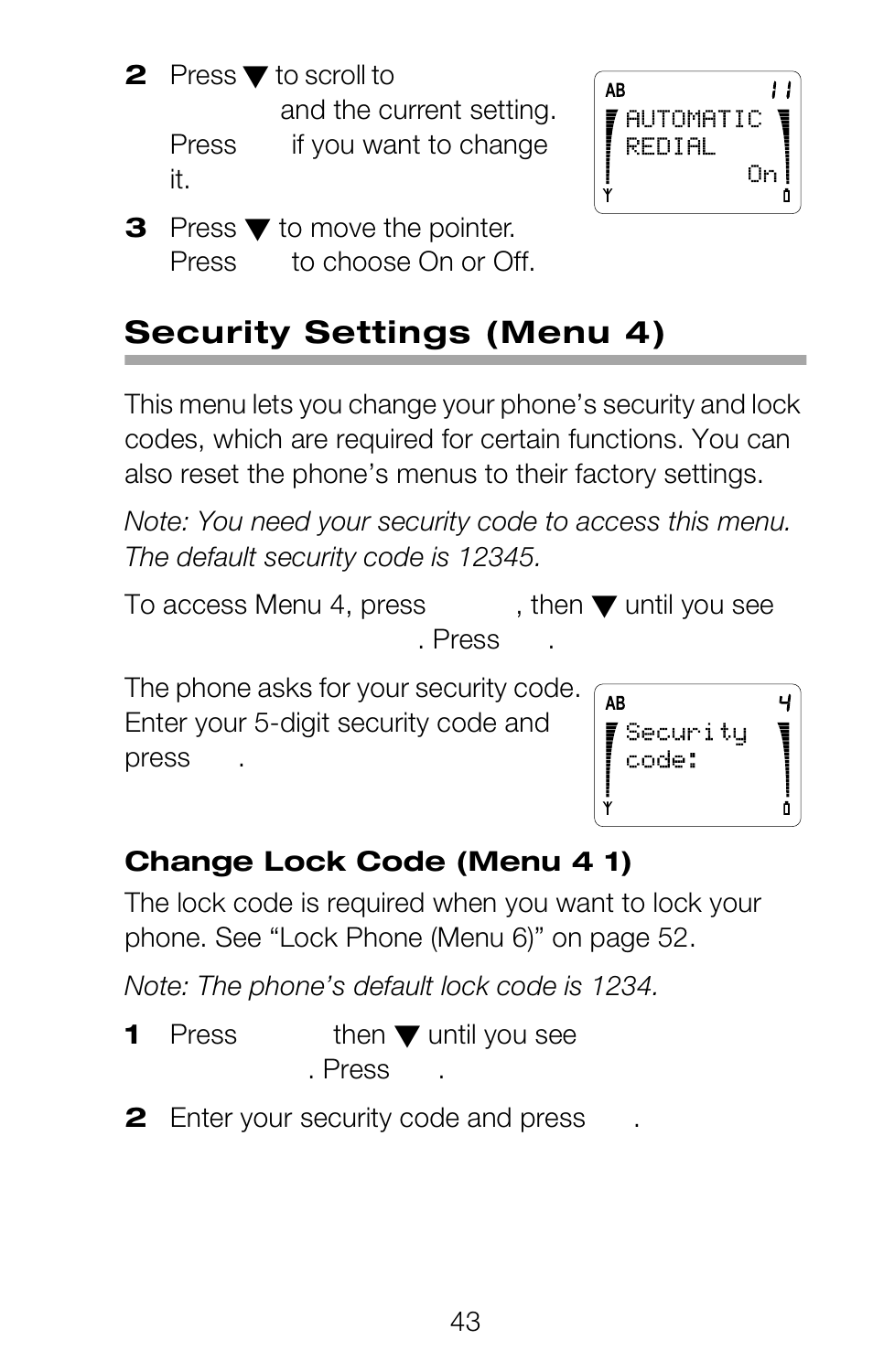Security settings (menu 4) | Nokia 252C User Manual | Page 50 / 103