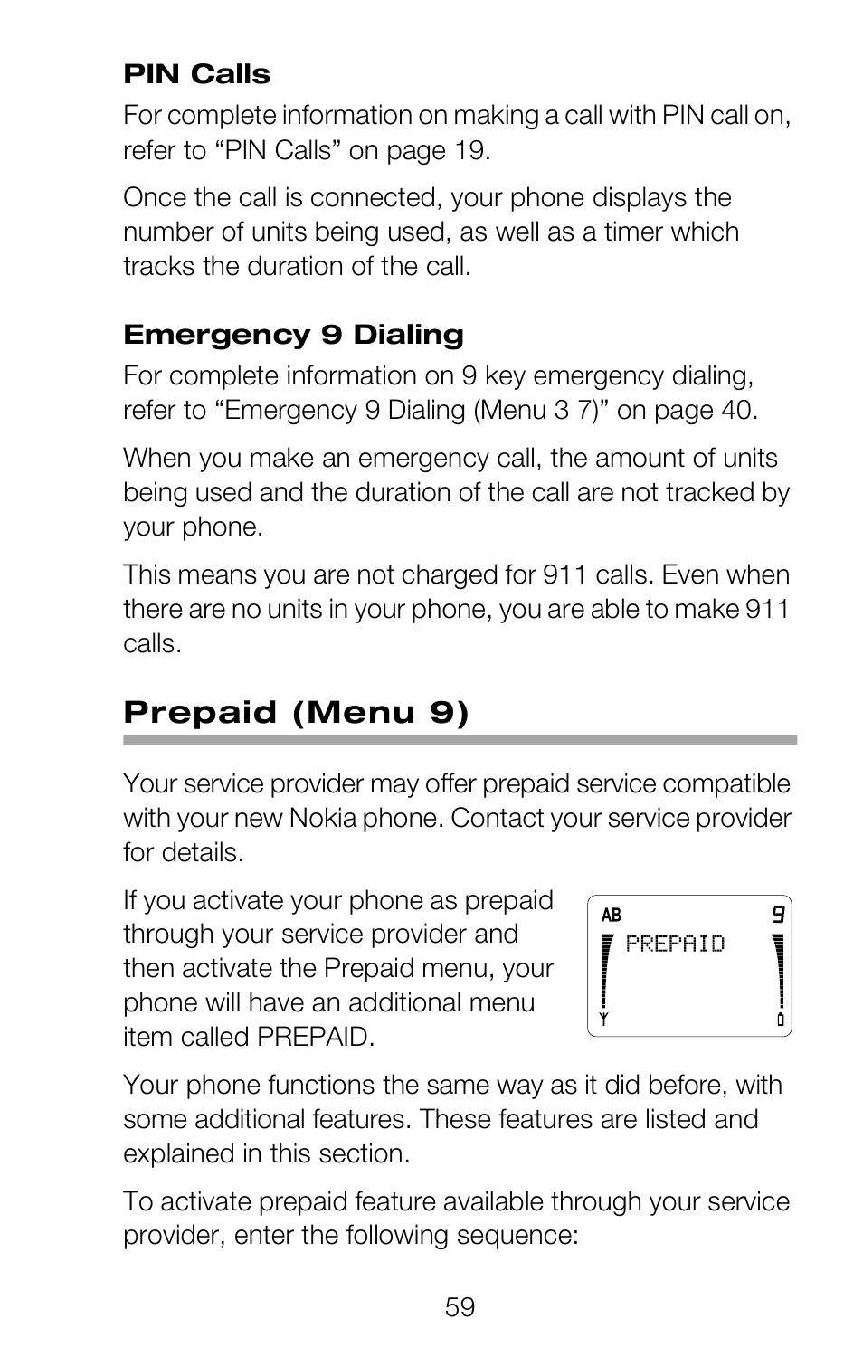 Prepaid (menu 9) | Nokia 252C User Manual | Page 66 / 103