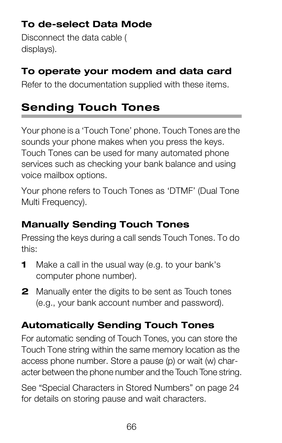 Sending touch tones, Data card removed | Nokia 252C User Manual | Page 73 / 103