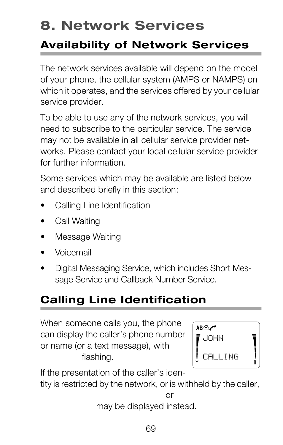 Network services, Availability of network services, Calling line identification | Nokia 252C User Manual | Page 76 / 103