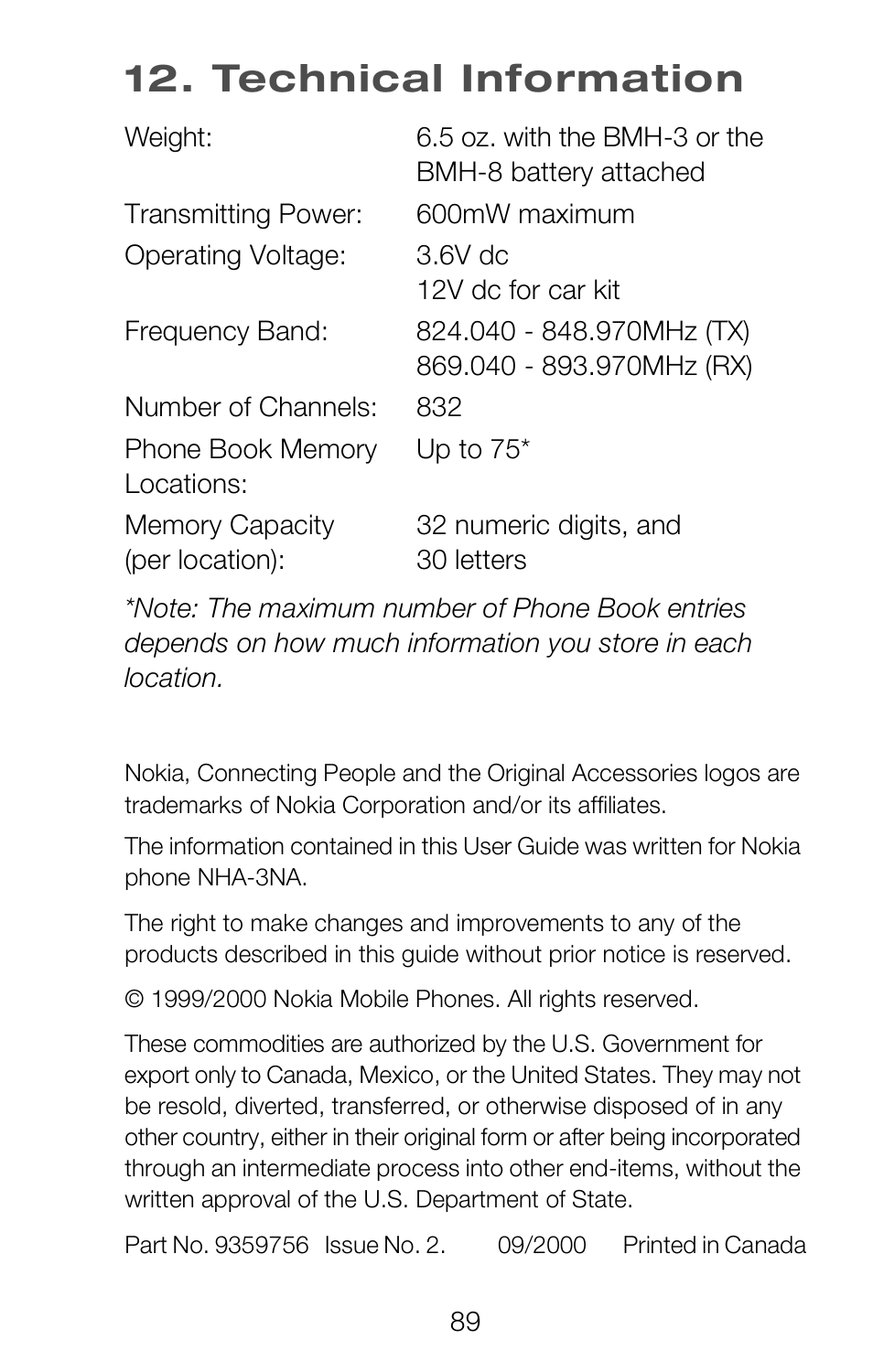 Technical information | Nokia 252C User Manual | Page 96 / 103