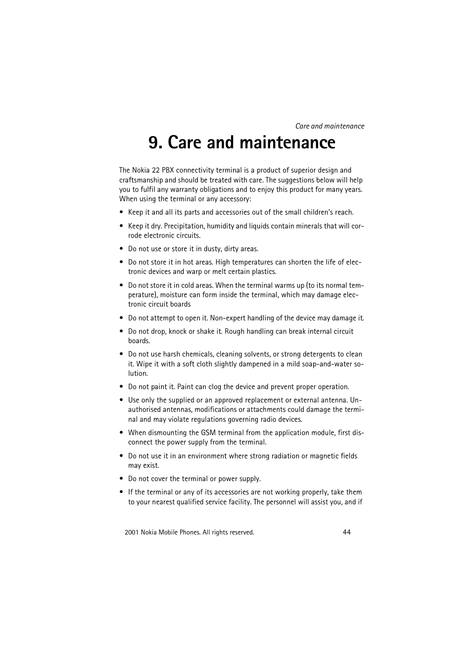Care and maintenance | Nokia 22 User Manual | Page 44 / 54