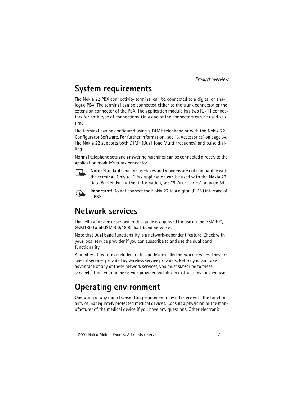 System requirements, Network services, Operating environment | Nokia 22 User Manual | Page 7 / 54