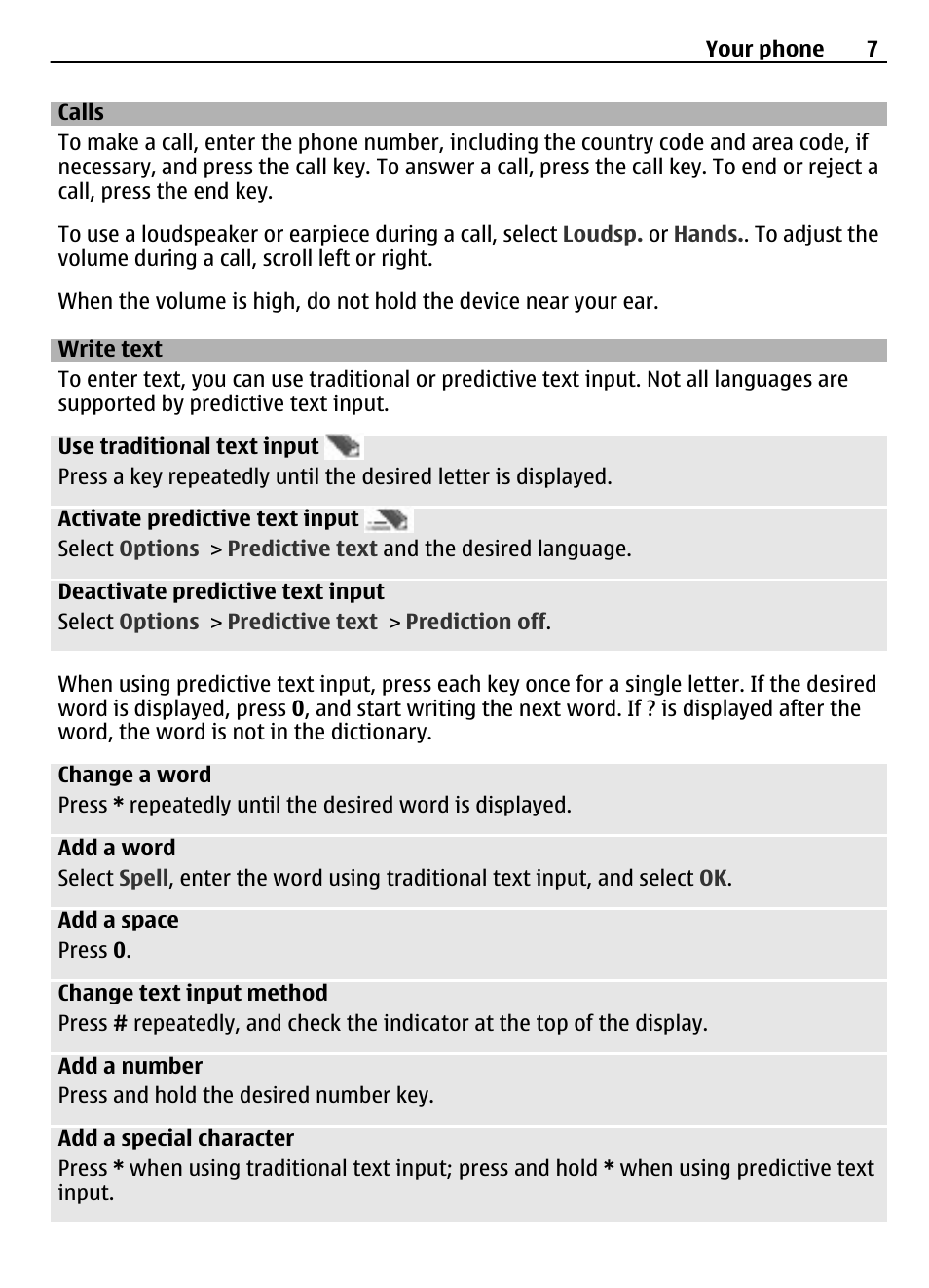 Calls, Write text, Message | Nokia 1616 EN User Manual | Page 7 / 17