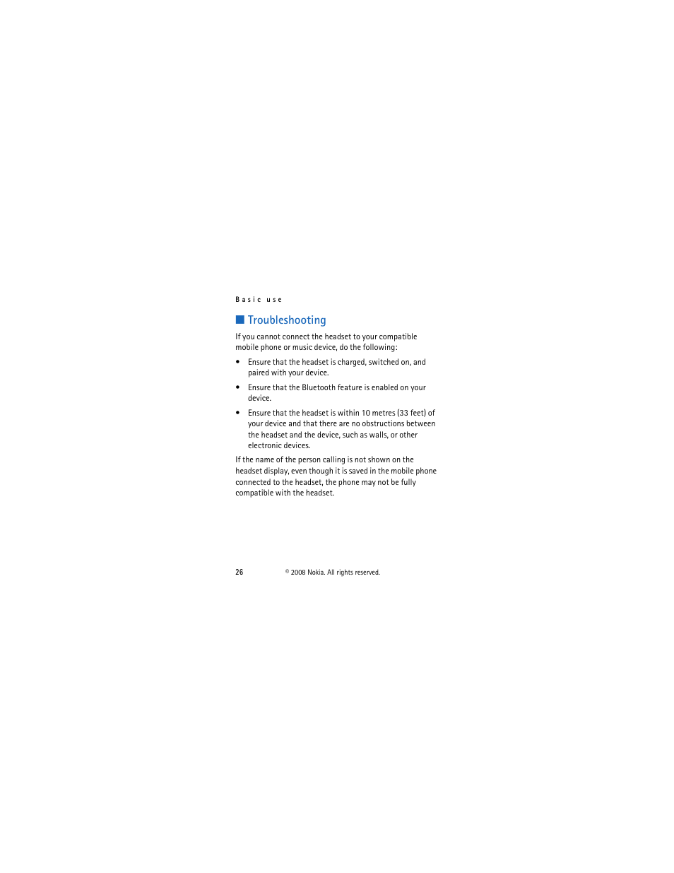 Troubleshooting | Nokia BH-903 User Manual | Page 26 / 38